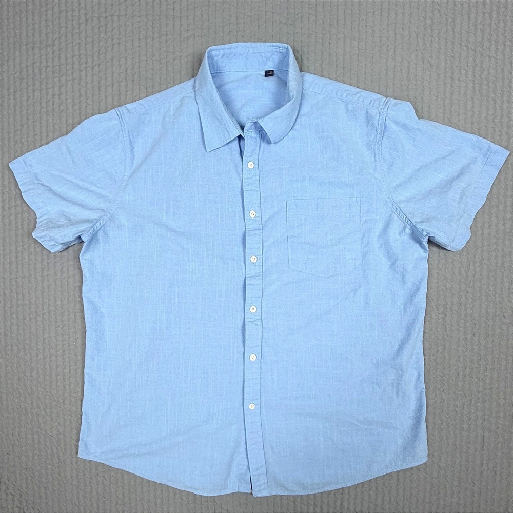 Design in Italy Mens XL Light Blue Linen Blend Short Sleeve Button Down Shirt